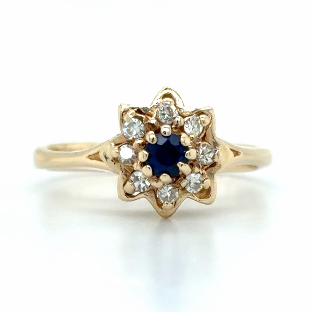 Estate Blue Sapphire & Diamond Flower Ring