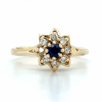 Estate Blue Sapphire & Diamond Flower Ring