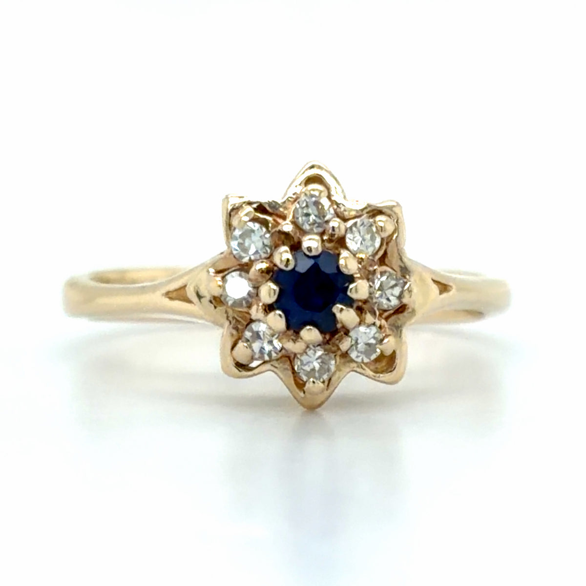 Estate Blue Sapphire & Diamond Flower Ring