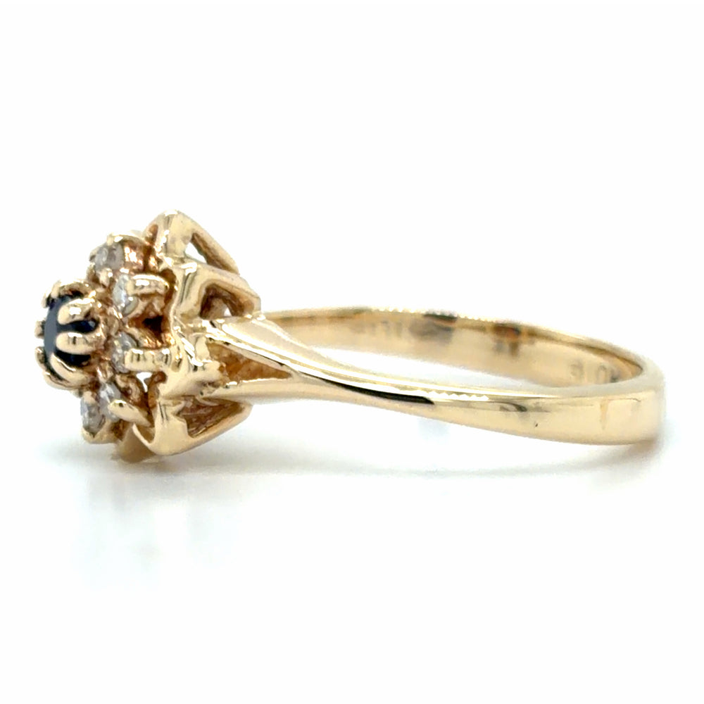 Estate Blue Sapphire & Diamond Flower Ring