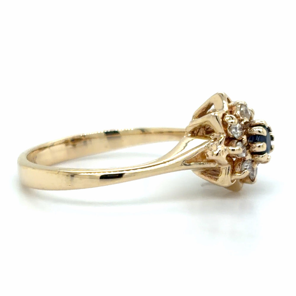 Estate Blue Sapphire & Diamond Flower Ring