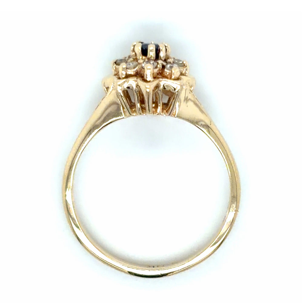 Estate Blue Sapphire & Diamond Flower Ring