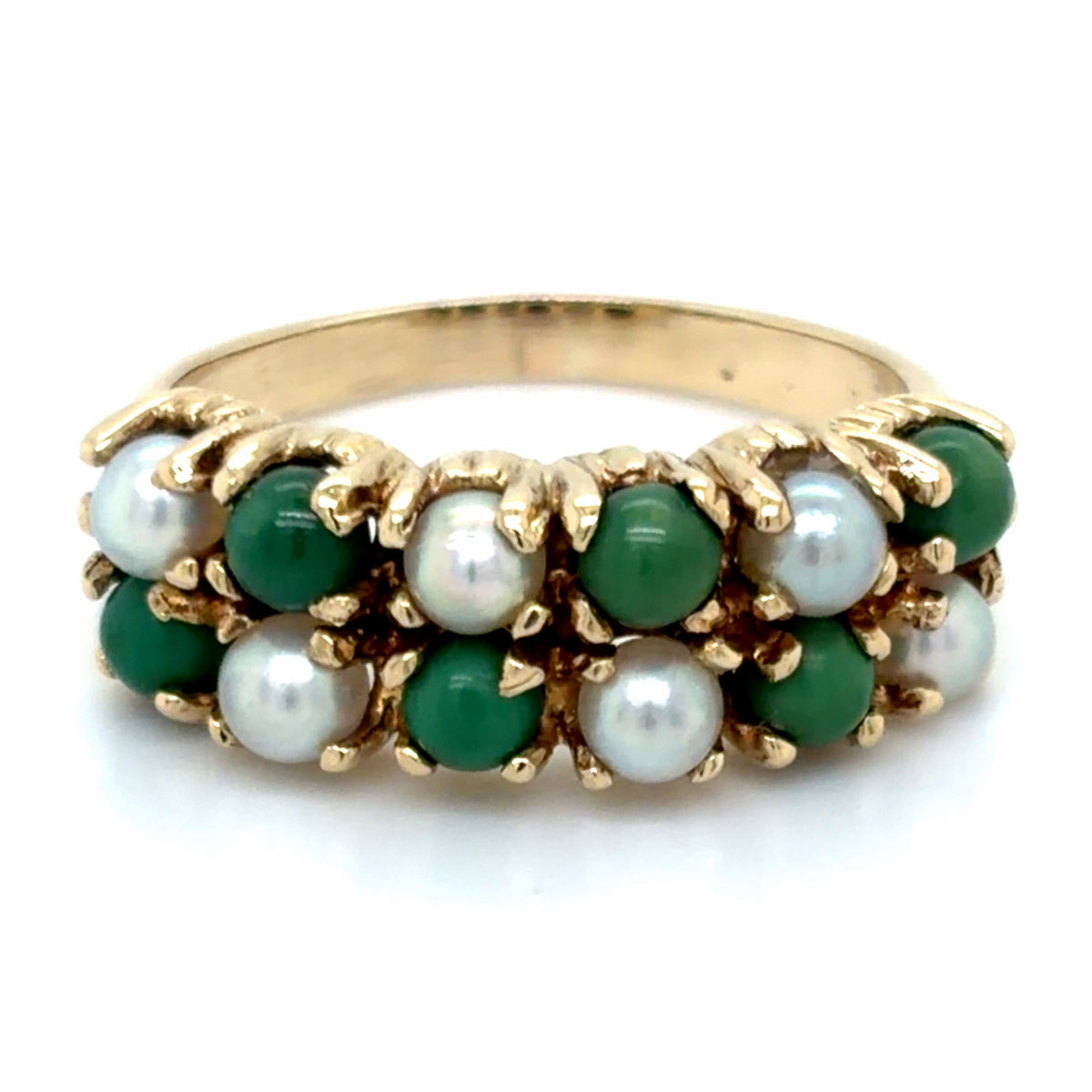 Estate Malachite & Pearl Checkerboard Ring