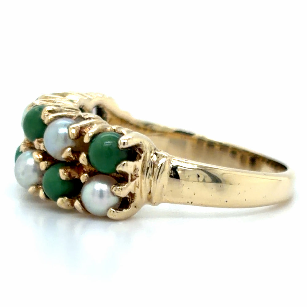 Estate Malachite & Pearl Checkerboard Ring