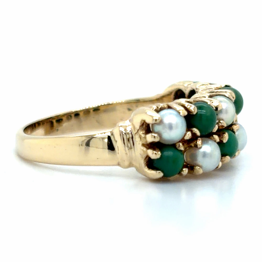 Estate Malachite & Pearl Checkerboard Ring