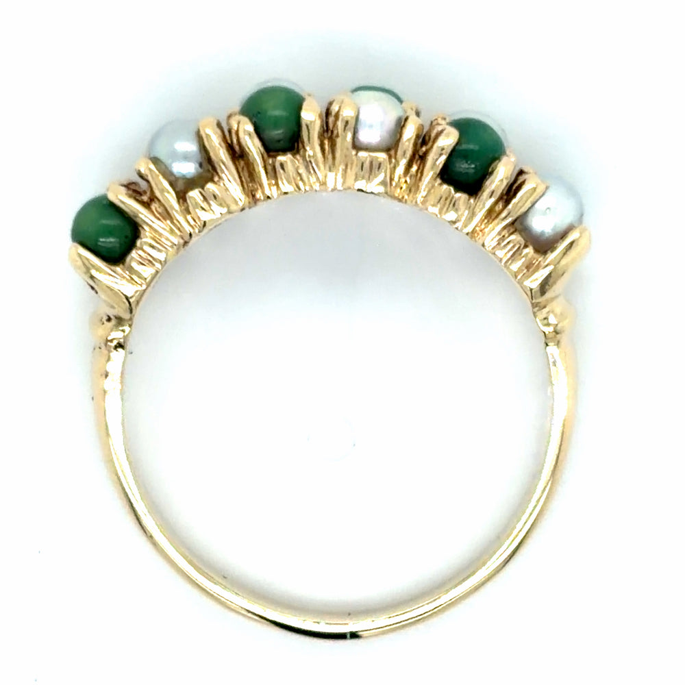Estate Malachite & Pearl Checkerboard Ring