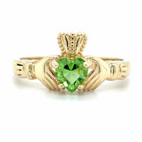 Estate Heart Shaped Peridot Claddagh Ring