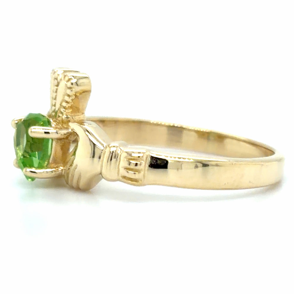 Estate Heart Shaped Peridot Claddagh Ring