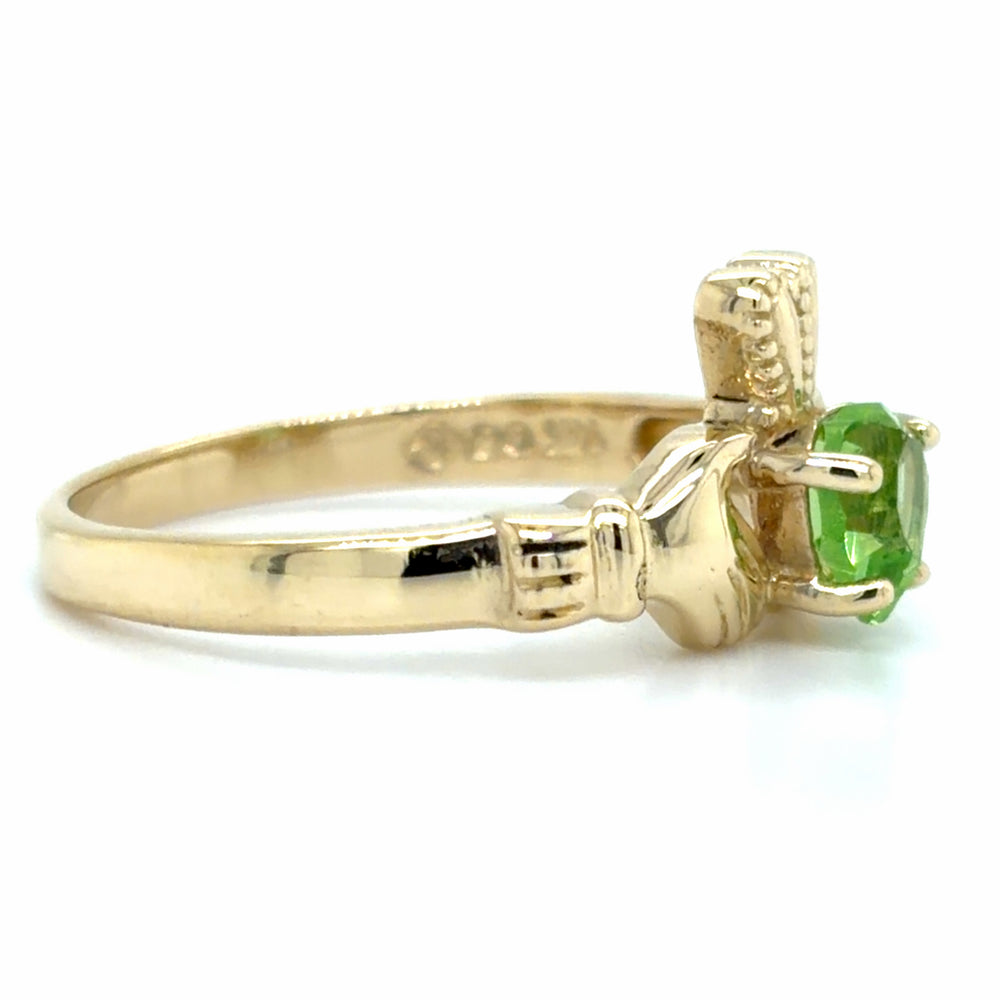 Estate Heart Shaped Peridot Claddagh Ring