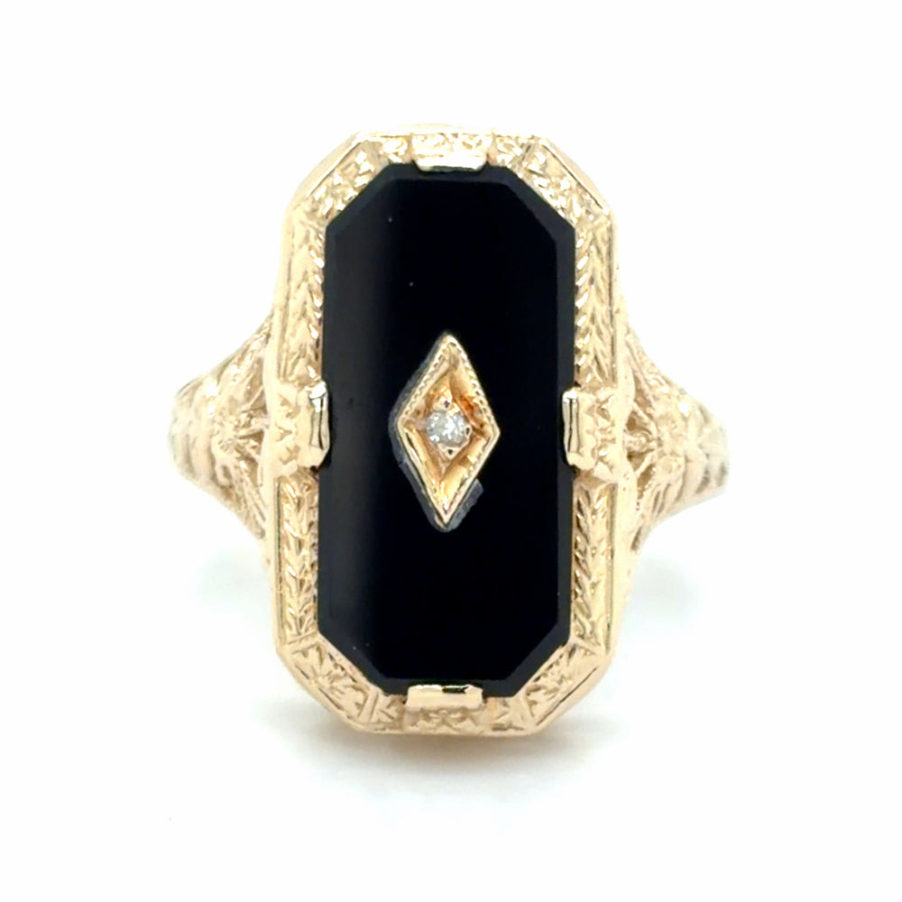 Estate Vintage Black Onyx Filigree Ring