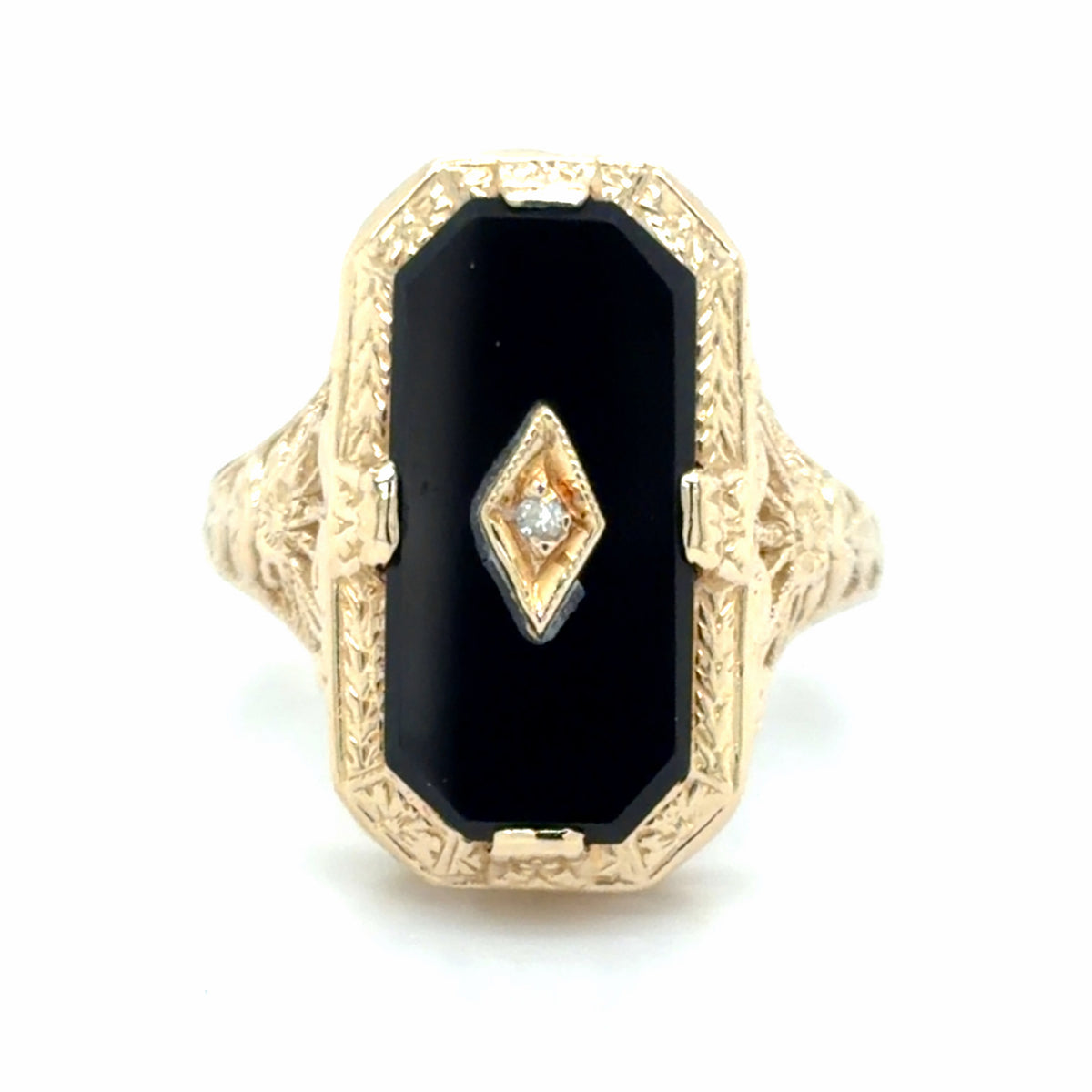 Estate Vintage Black Onyx Filigree Ring
