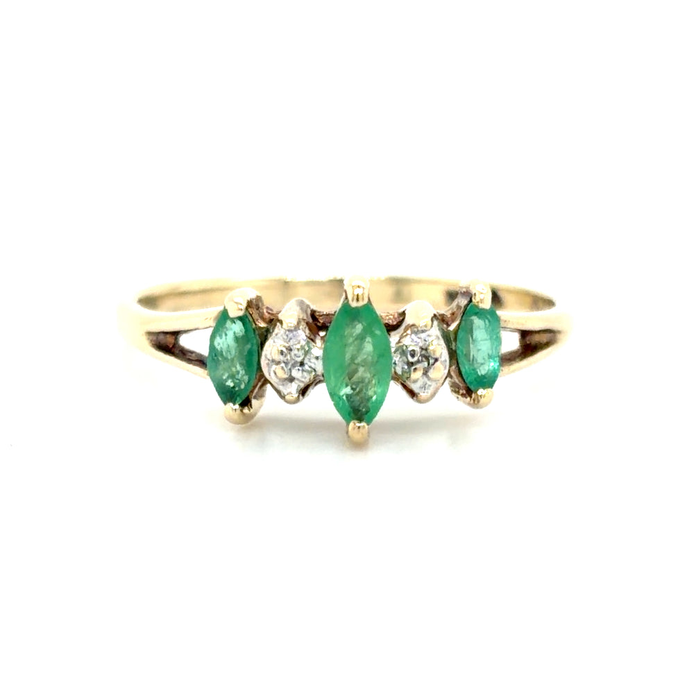 Estate Marquise Cut Emerald Rooftop Ring