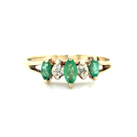 Estate Marquise Cut Emerald Rooftop Ring