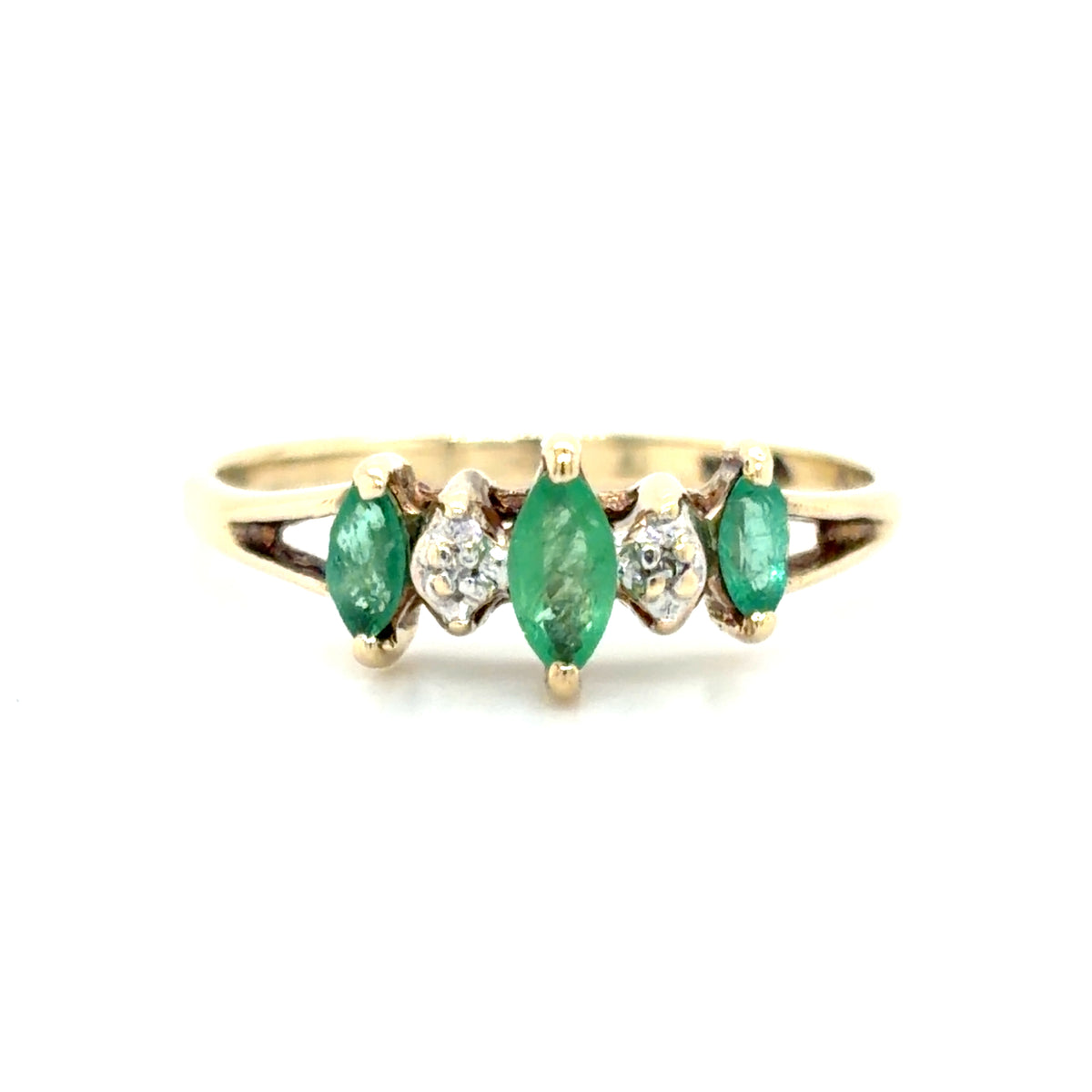 Estate Marquise Cut Emerald Rooftop Ring
