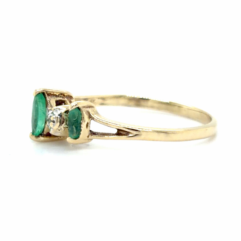 Estate Marquise Cut Emerald Rooftop Ring