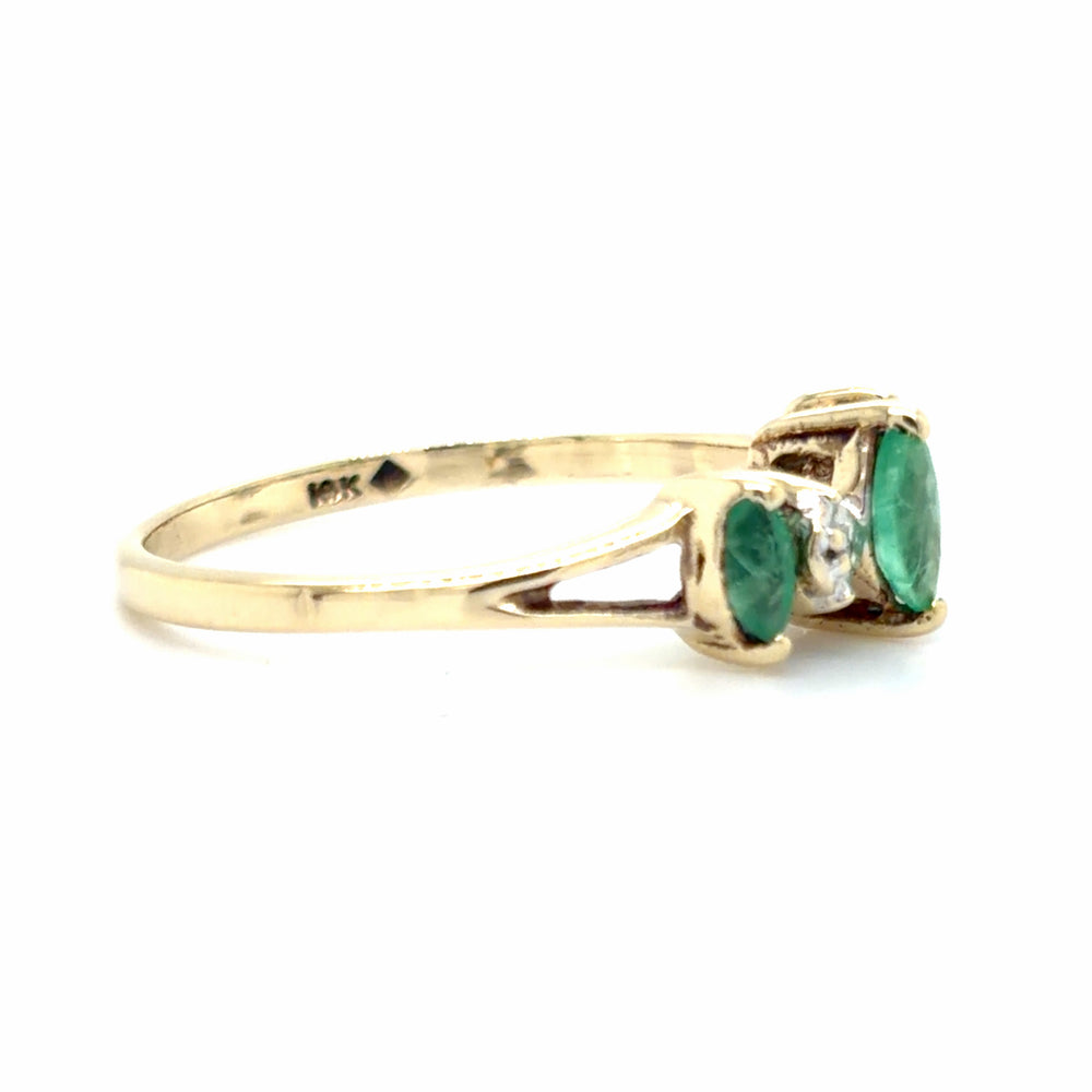 Estate Marquise Cut Emerald Rooftop Ring