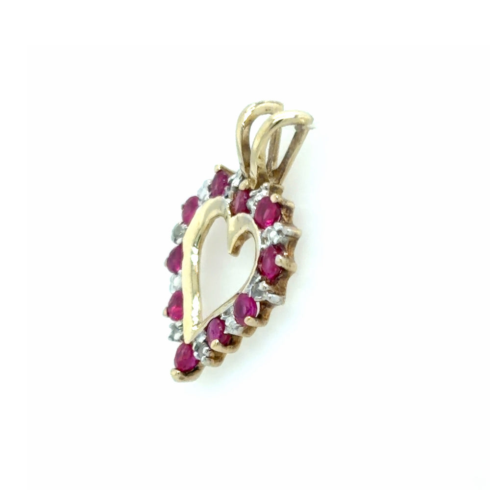 Estate Heart Shaped Ruby & Diamond Pendant