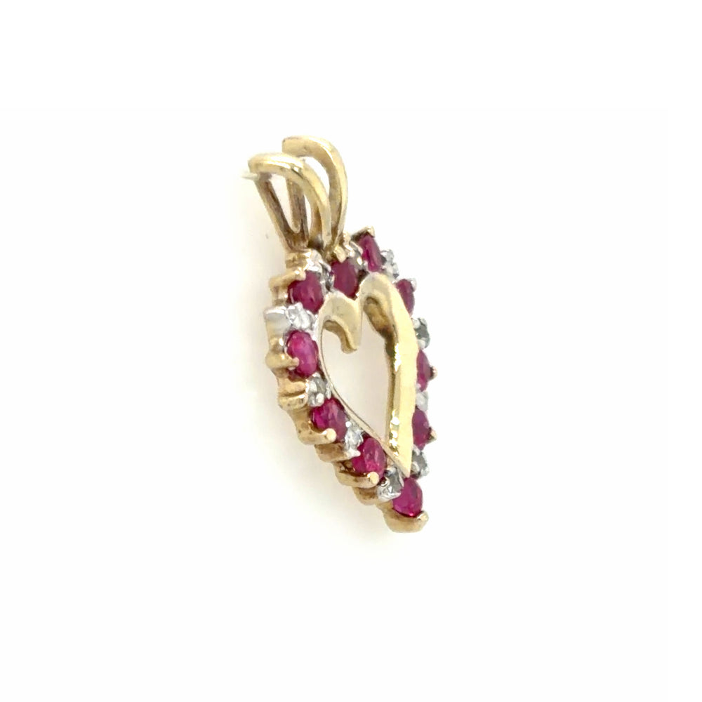 Estate Heart Shaped Ruby & Diamond Pendant
