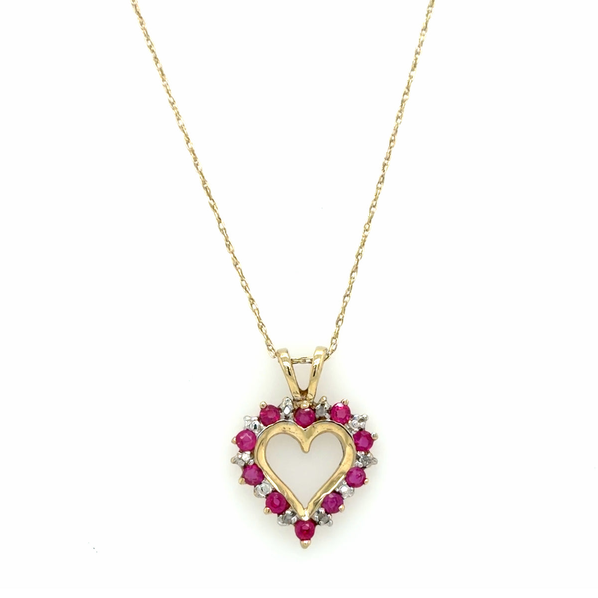 Estate Heart Shaped Ruby & Diamond Necklace
