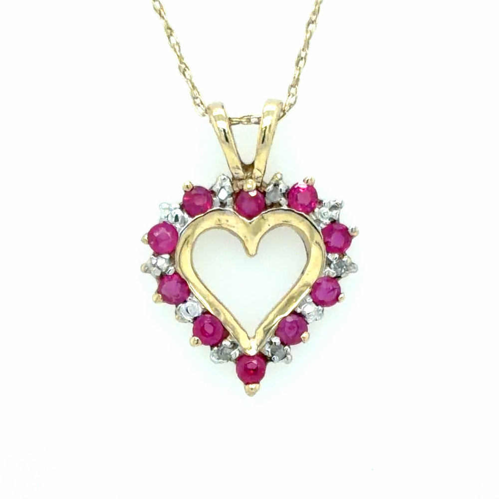 Estate Heart Shaped Ruby & Diamond Necklace