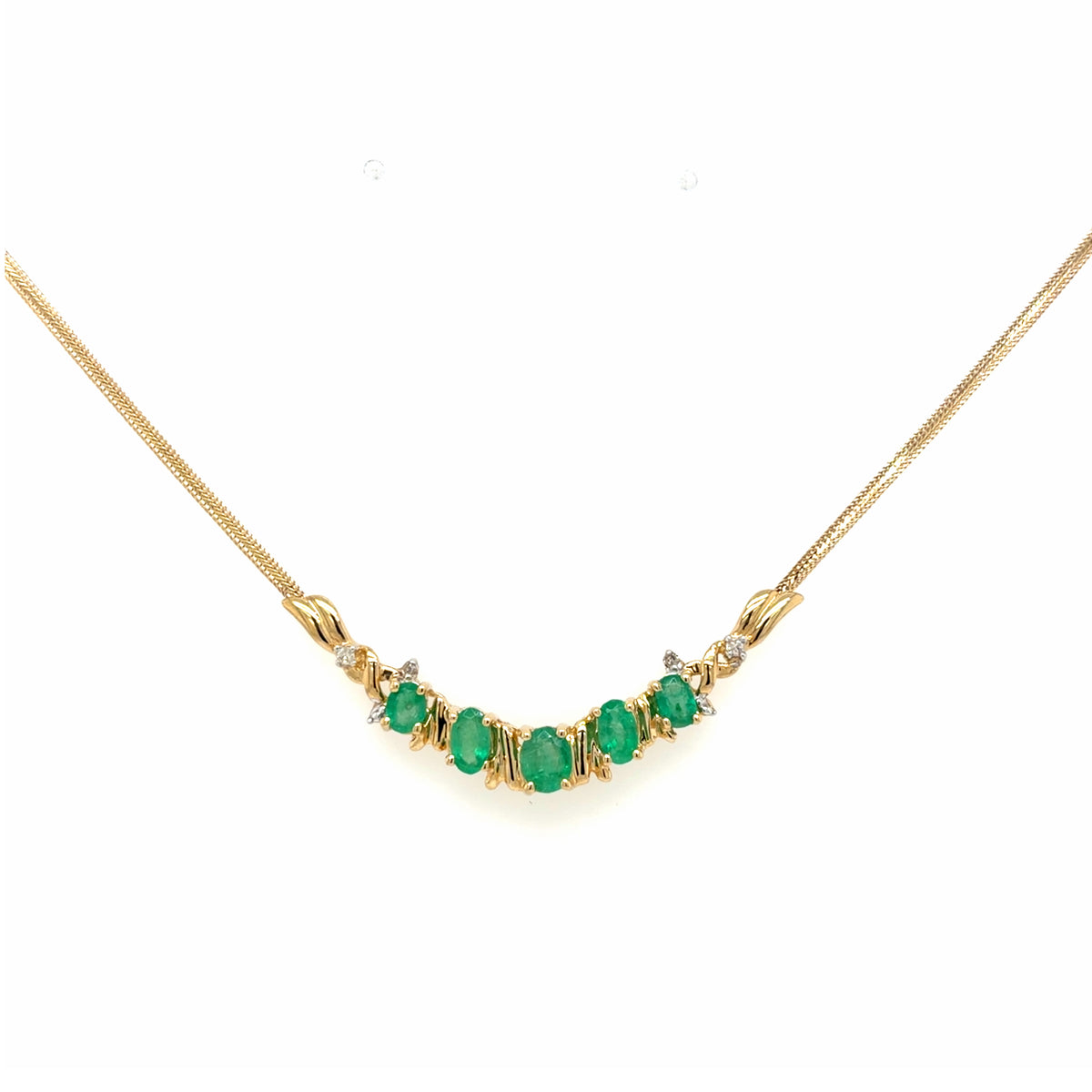 Estate Emerald & Diamond Curved Bar Necklace
