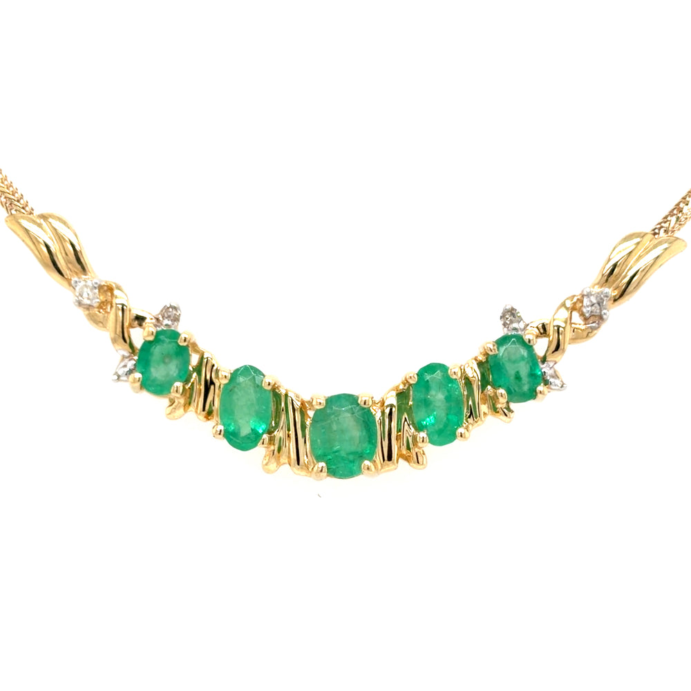 Estate Emerald & Diamond Curved Bar Necklace