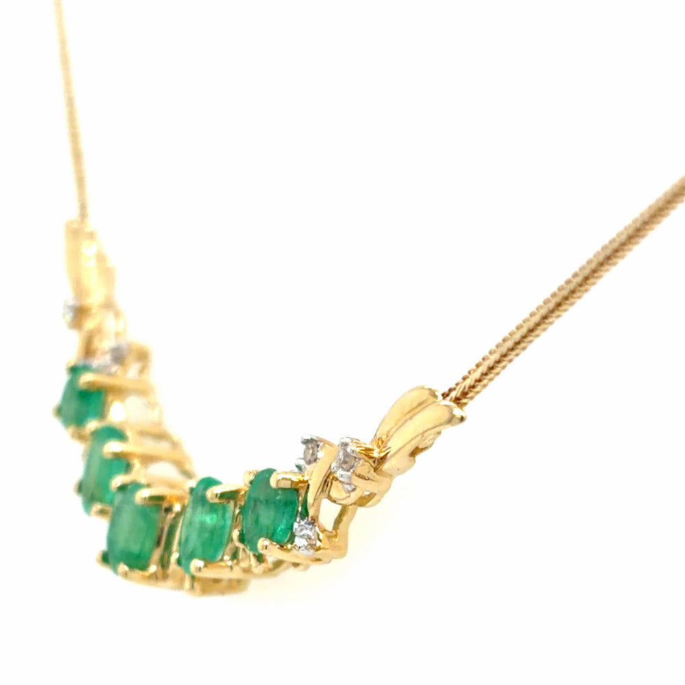 Estate Emerald & Diamond Curved Bar Necklace