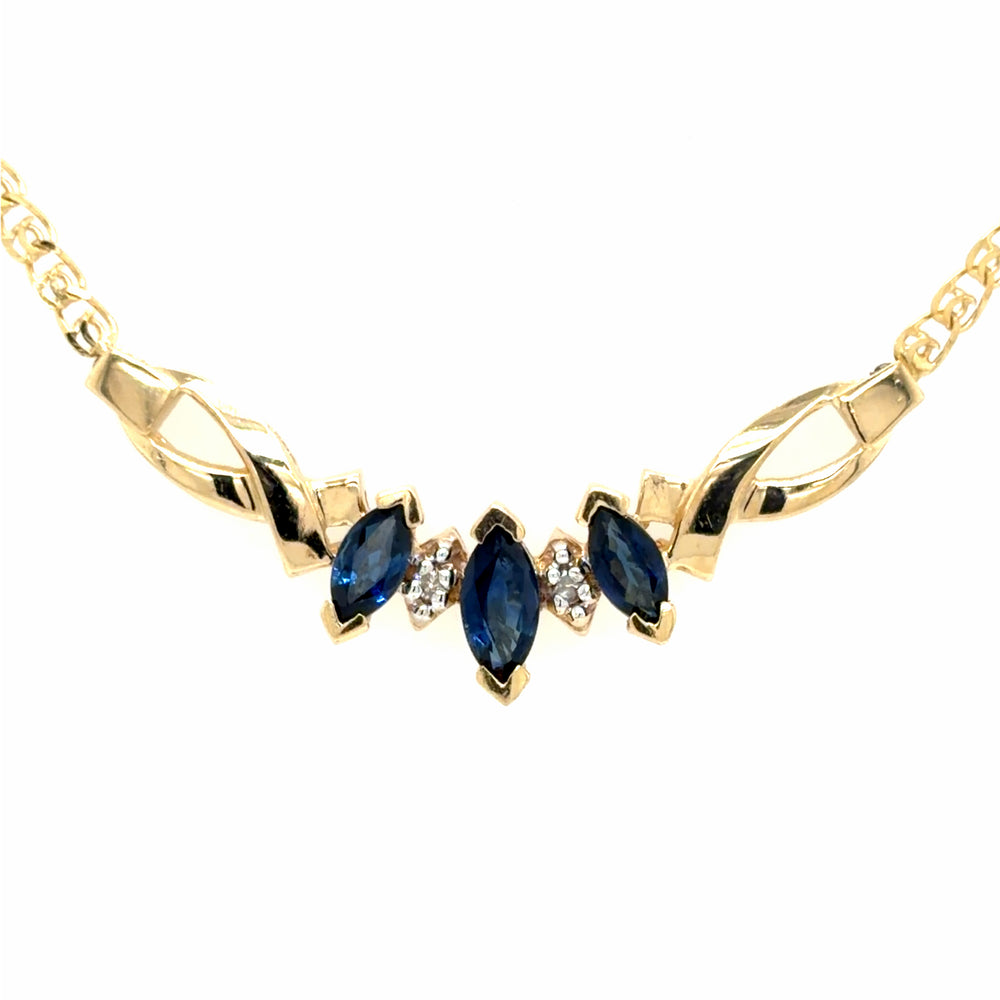 Estate Sapphire & Diamond Curved Bar Necklace