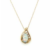 Estate Synthetic Opal Teardrop Pendant Necklace