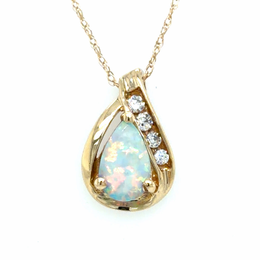 Estate Synthetic Opal Teardrop Pendant Necklace