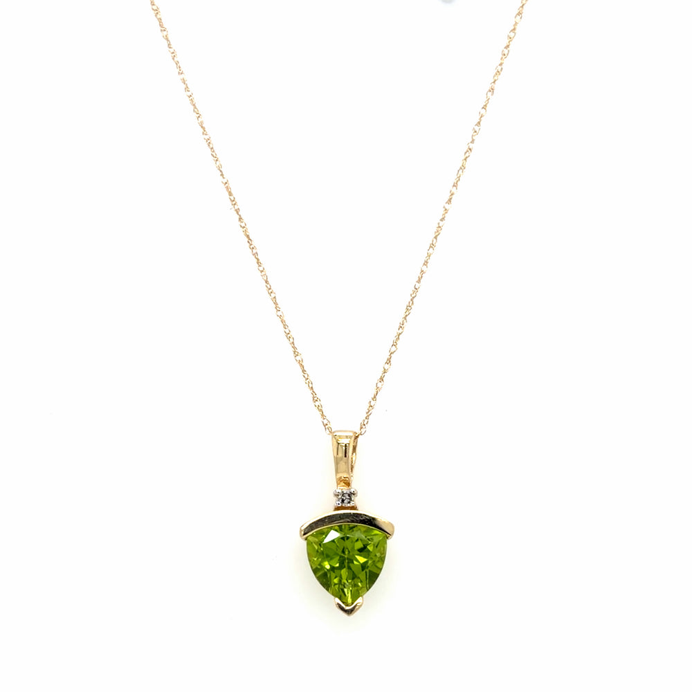 Estate Peridot & Diamond Half Bezel Pendant Necklace