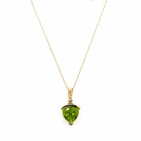 Estate Peridot & Diamond Half Bezel Pendant Necklace
