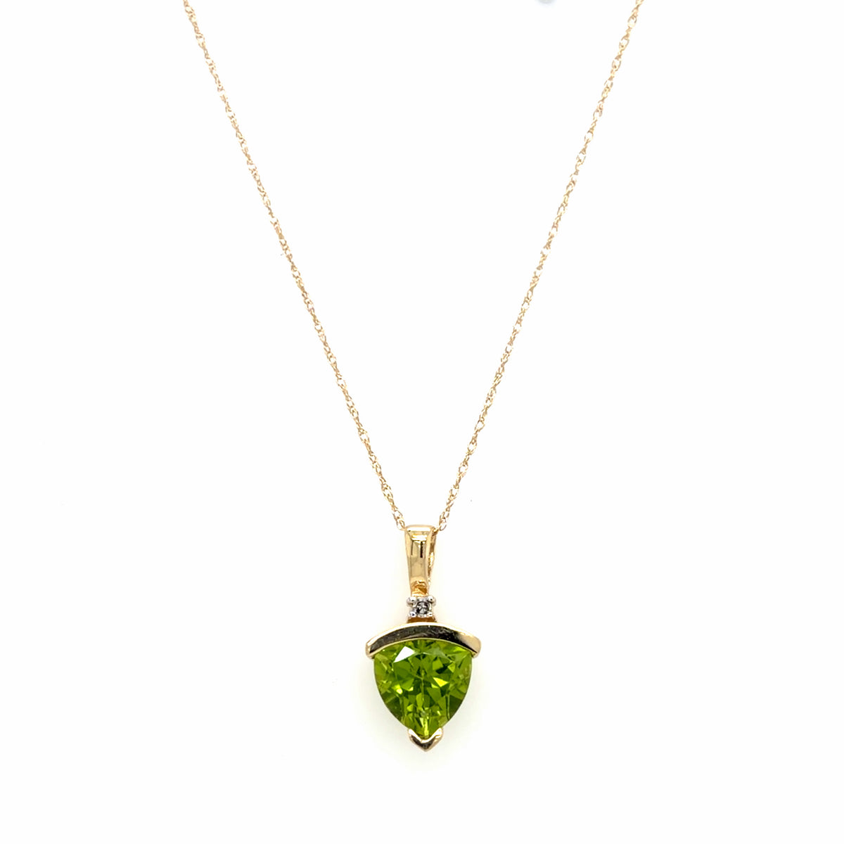 Estate Peridot & Diamond Half Bezel Pendant Necklace