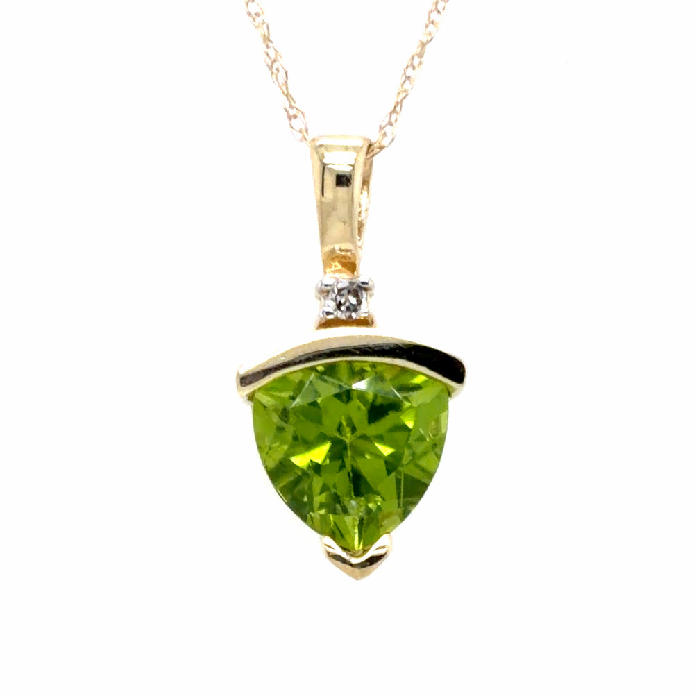 Estate Peridot & Diamond Half Bezel Pendant Necklace