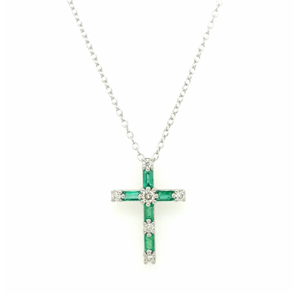 Estate Emerald & Diamond Cross Necklace
