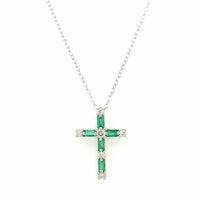 Estate Emerald & Diamond Cross Necklace