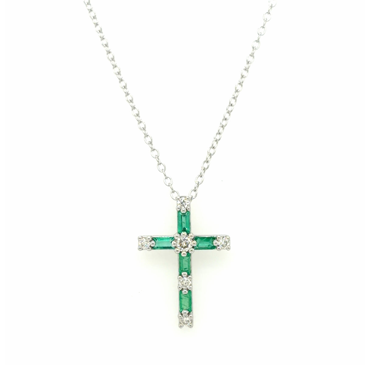 Estate Emerald & Diamond Cross Necklace