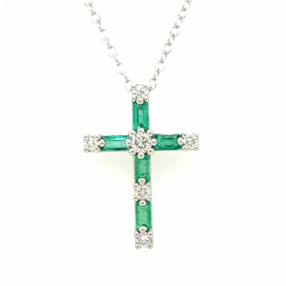 Estate Emerald & Diamond Cross Necklace