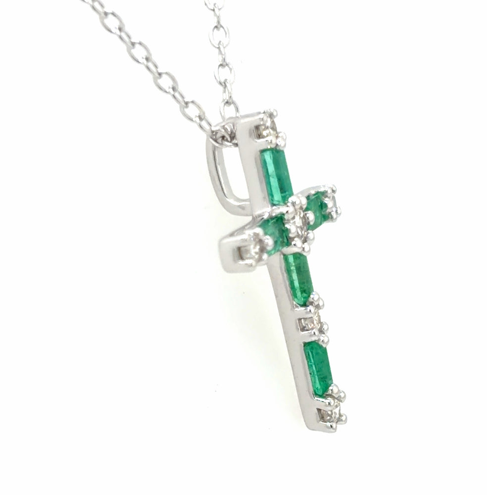 Estate Emerald & Diamond Cross Necklace