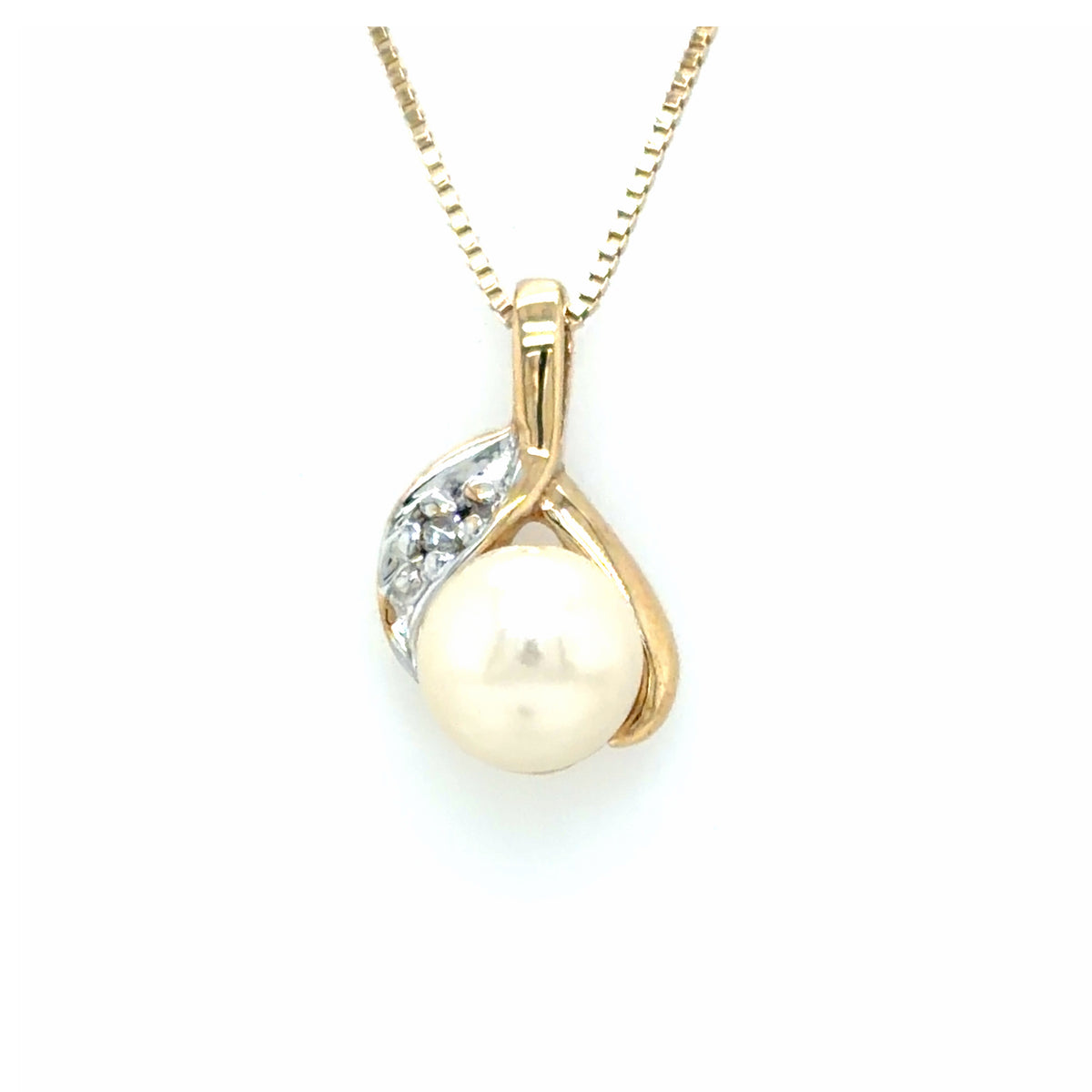 Estate 14K Pearl and Diamond Pendant