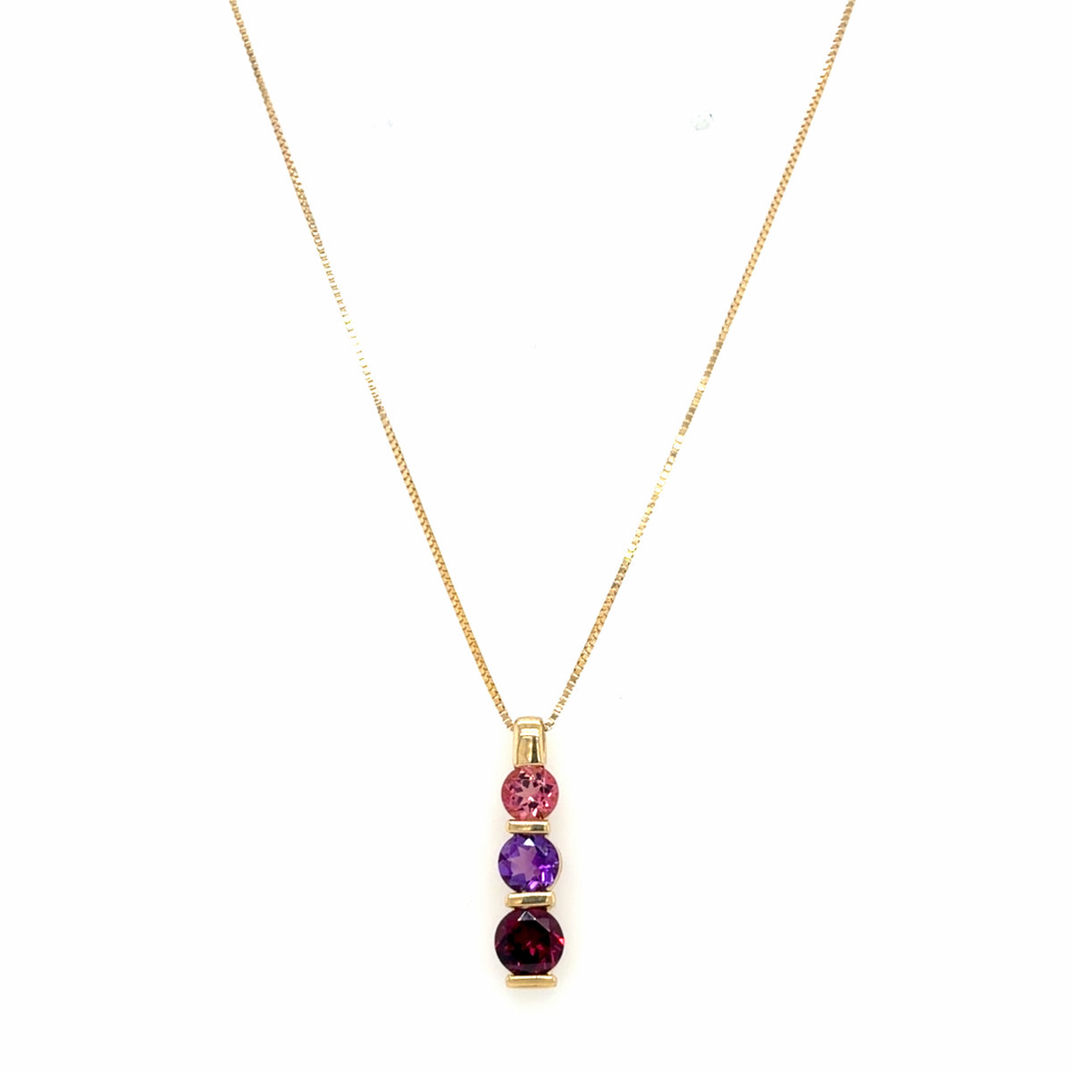 Estate 3 Color Stone Bezel Set Necklace
