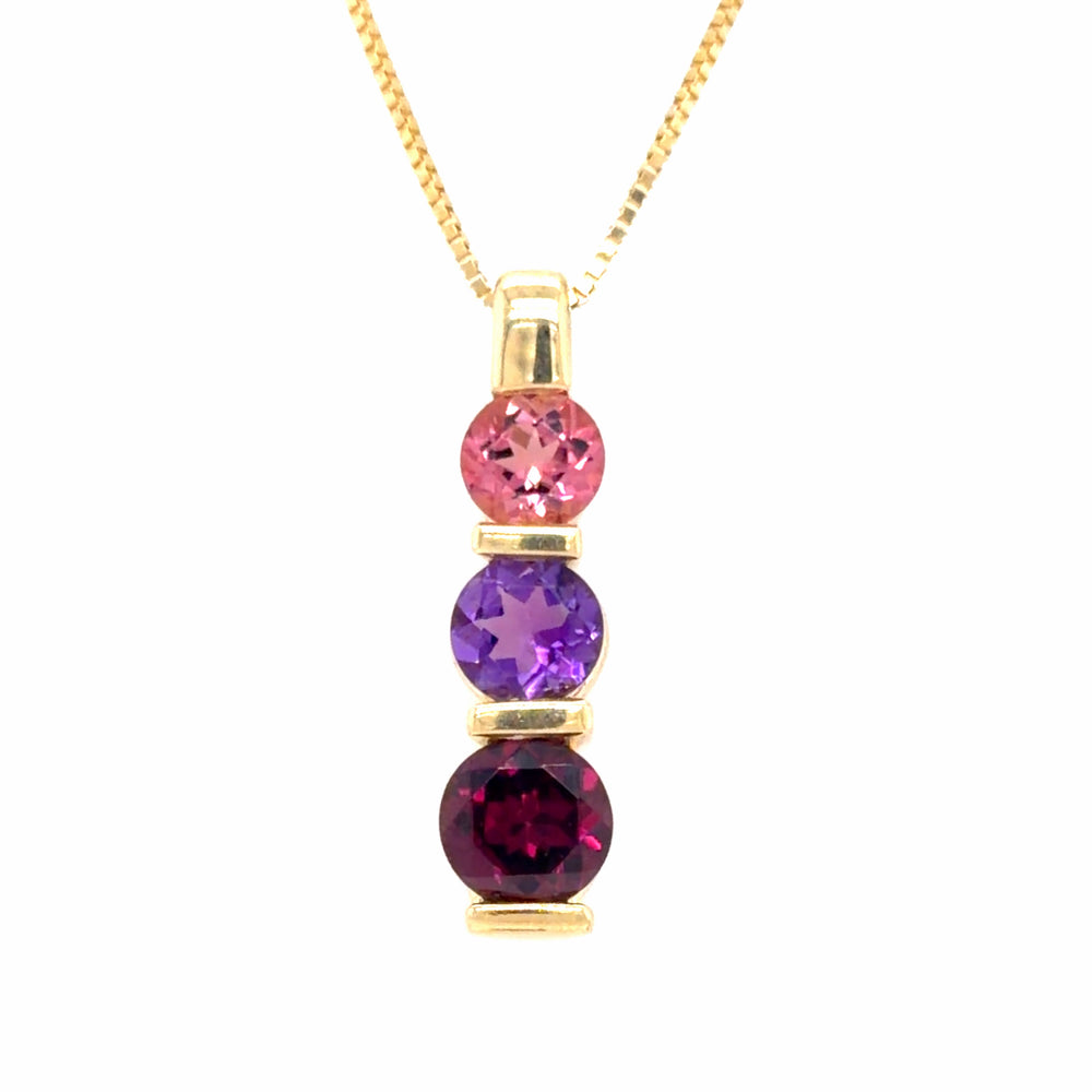 Estate 3 Color Stone Bezel Set Necklace