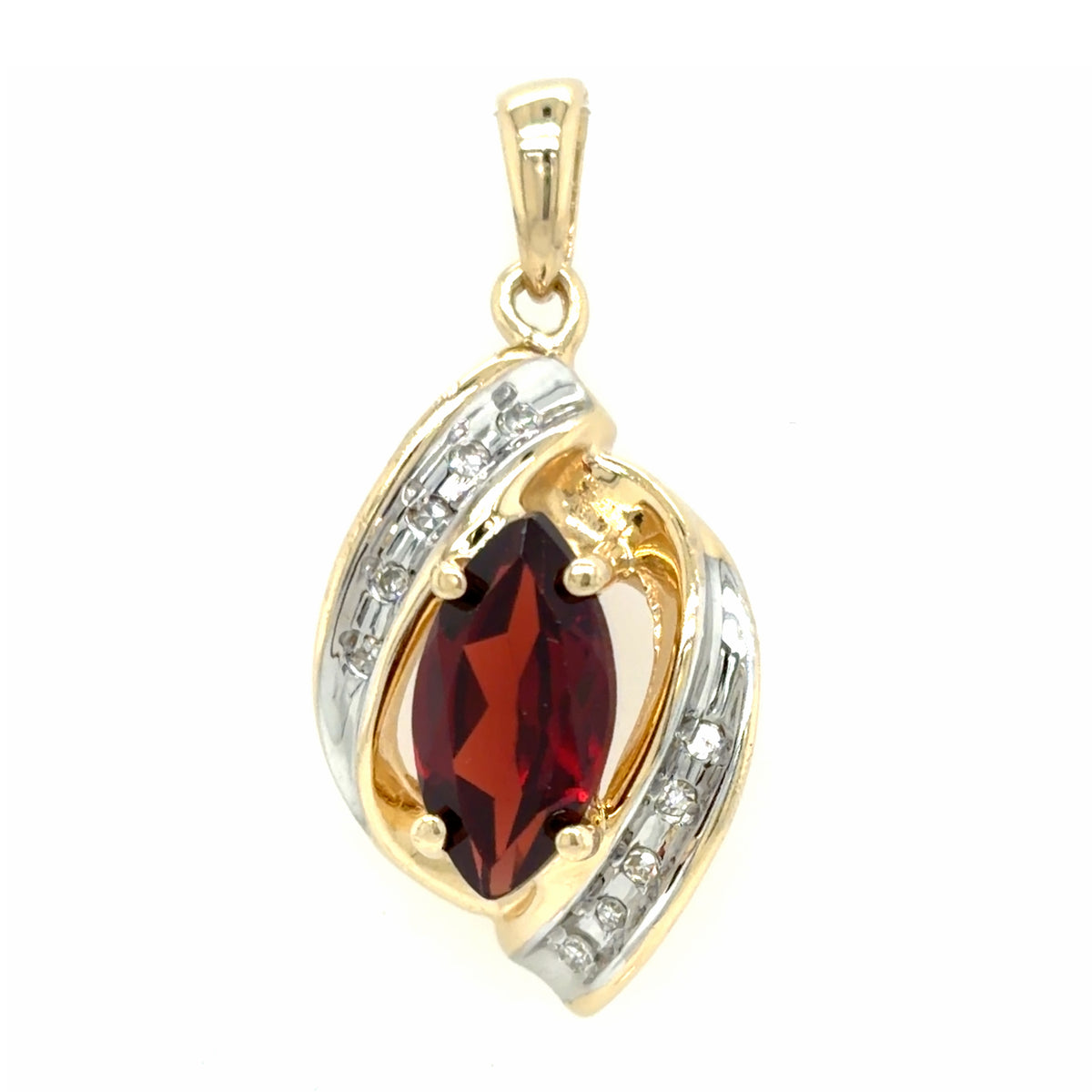 Estate Marquise Cut Garnet & Diamond Pendant