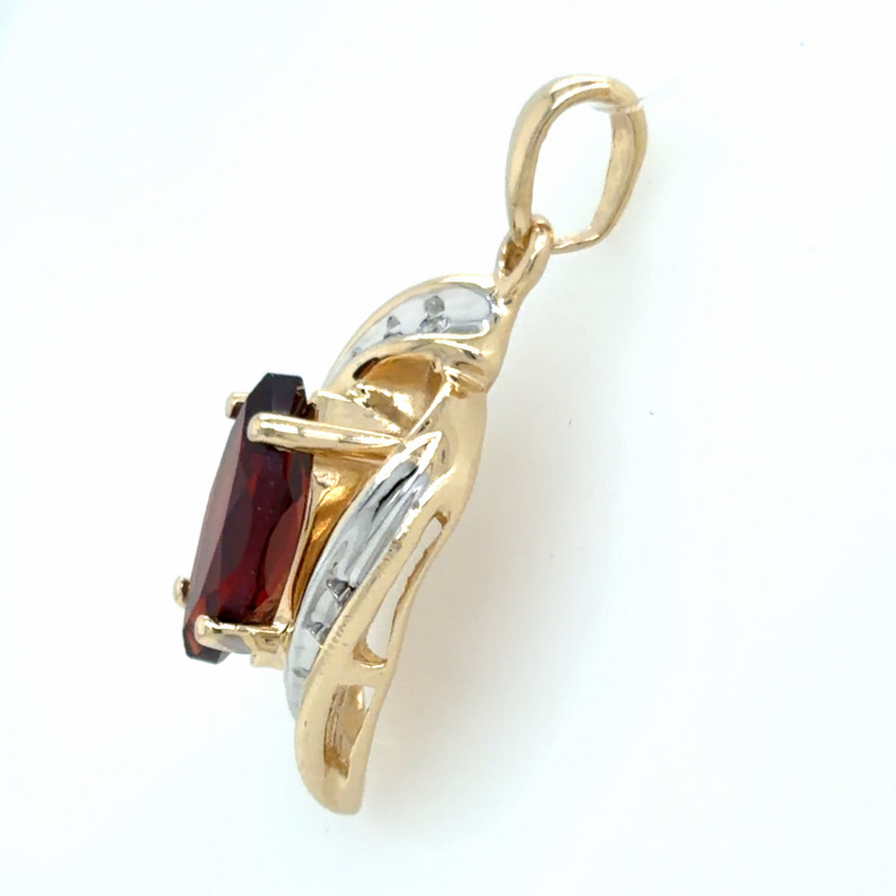Estate Marquise Cut Garnet & Diamond Pendant