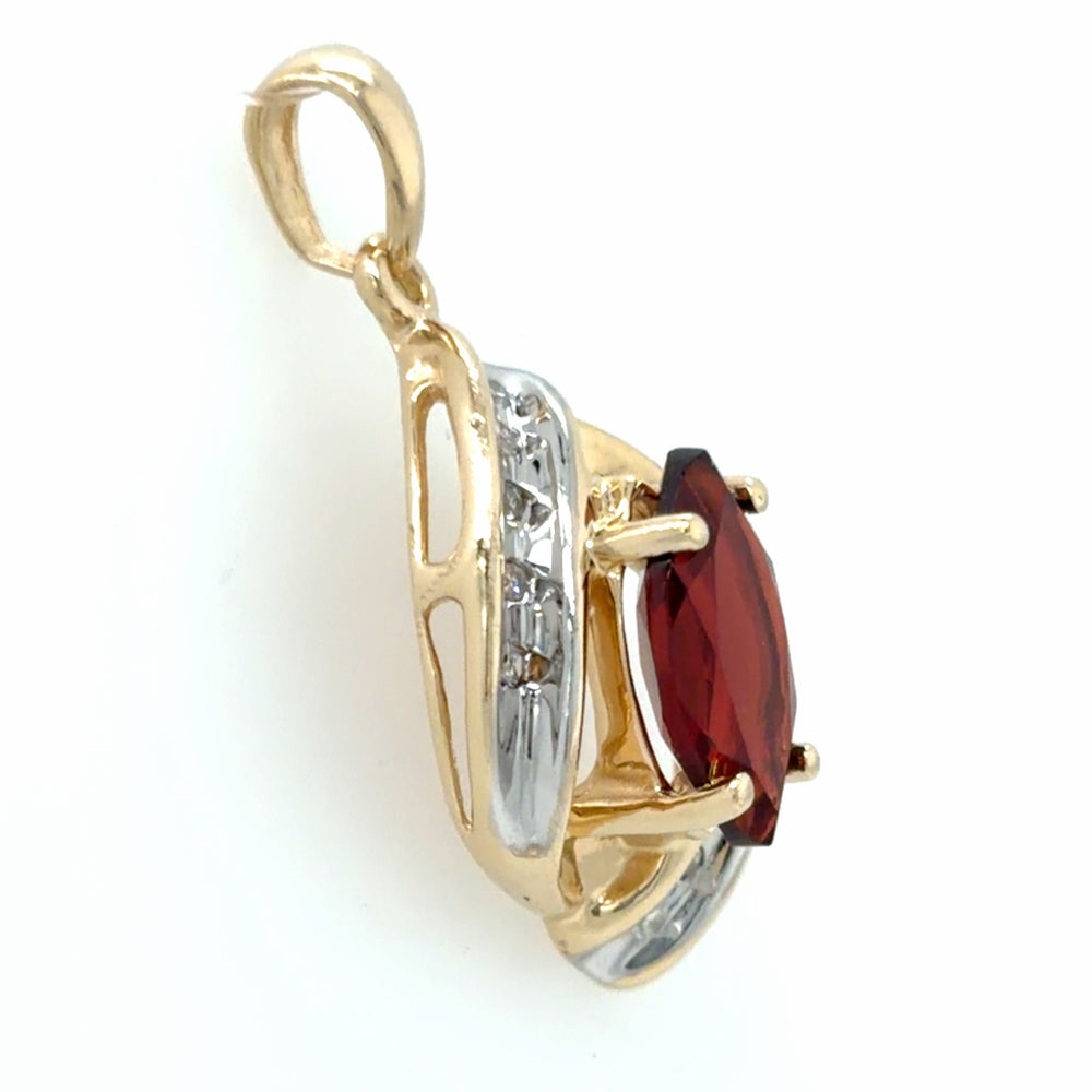 Estate Marquise Cut Garnet & Diamond Pendant