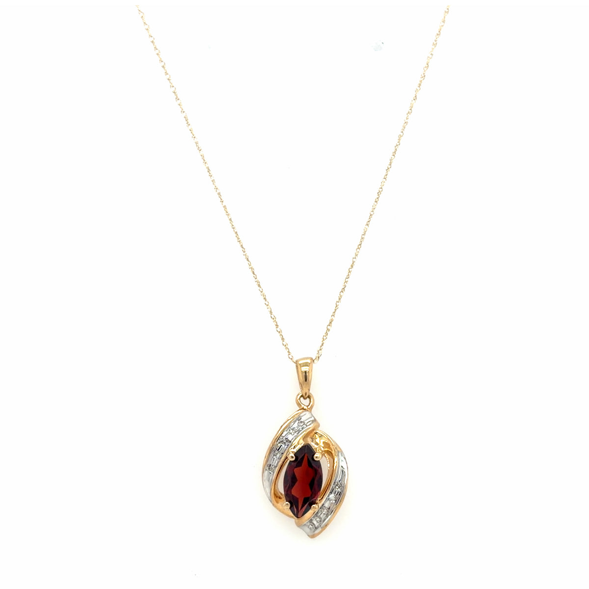 Estate Marquise Cut Garnet & Diamond Necklace