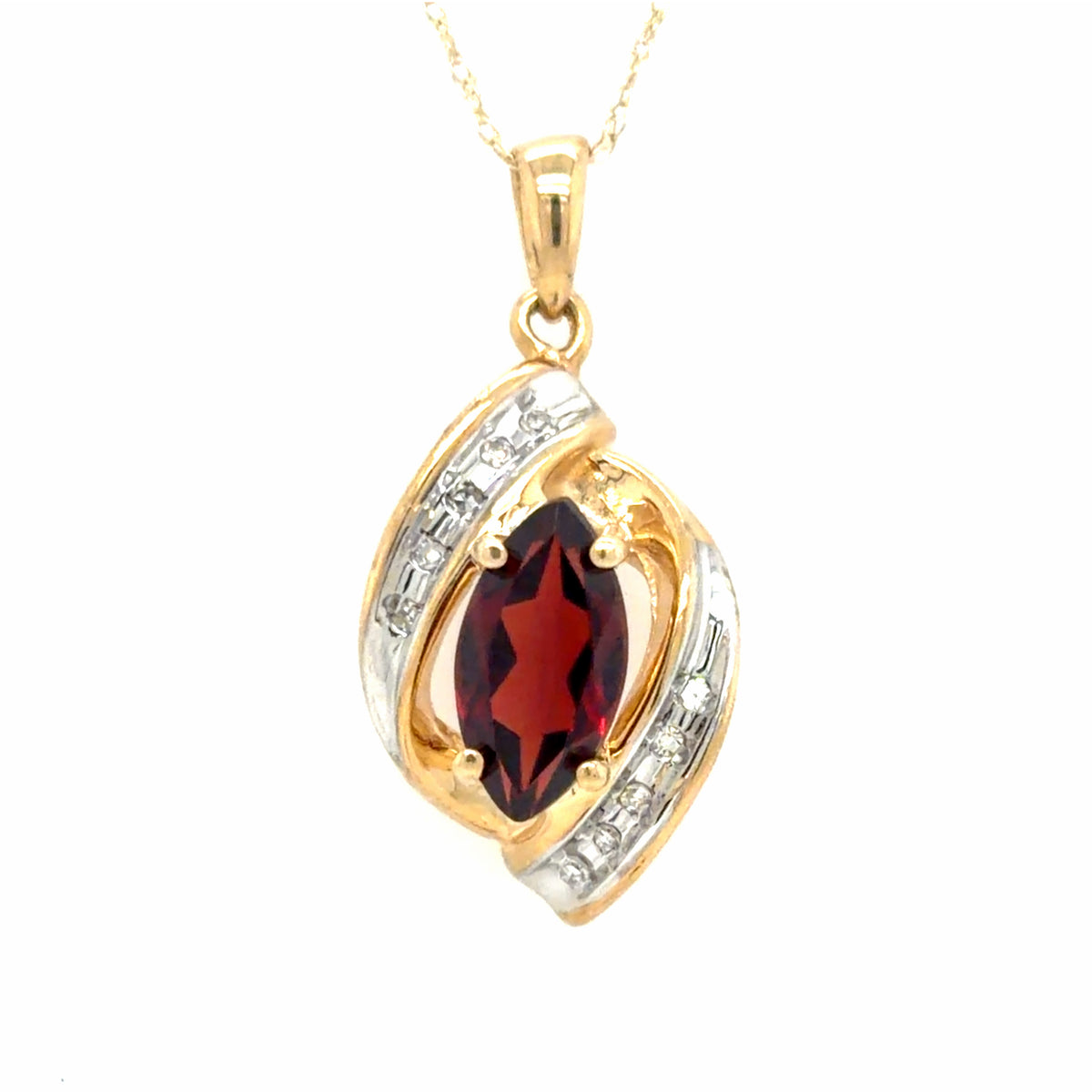 Estate Marquise Cut Garnet & Diamond Necklace
