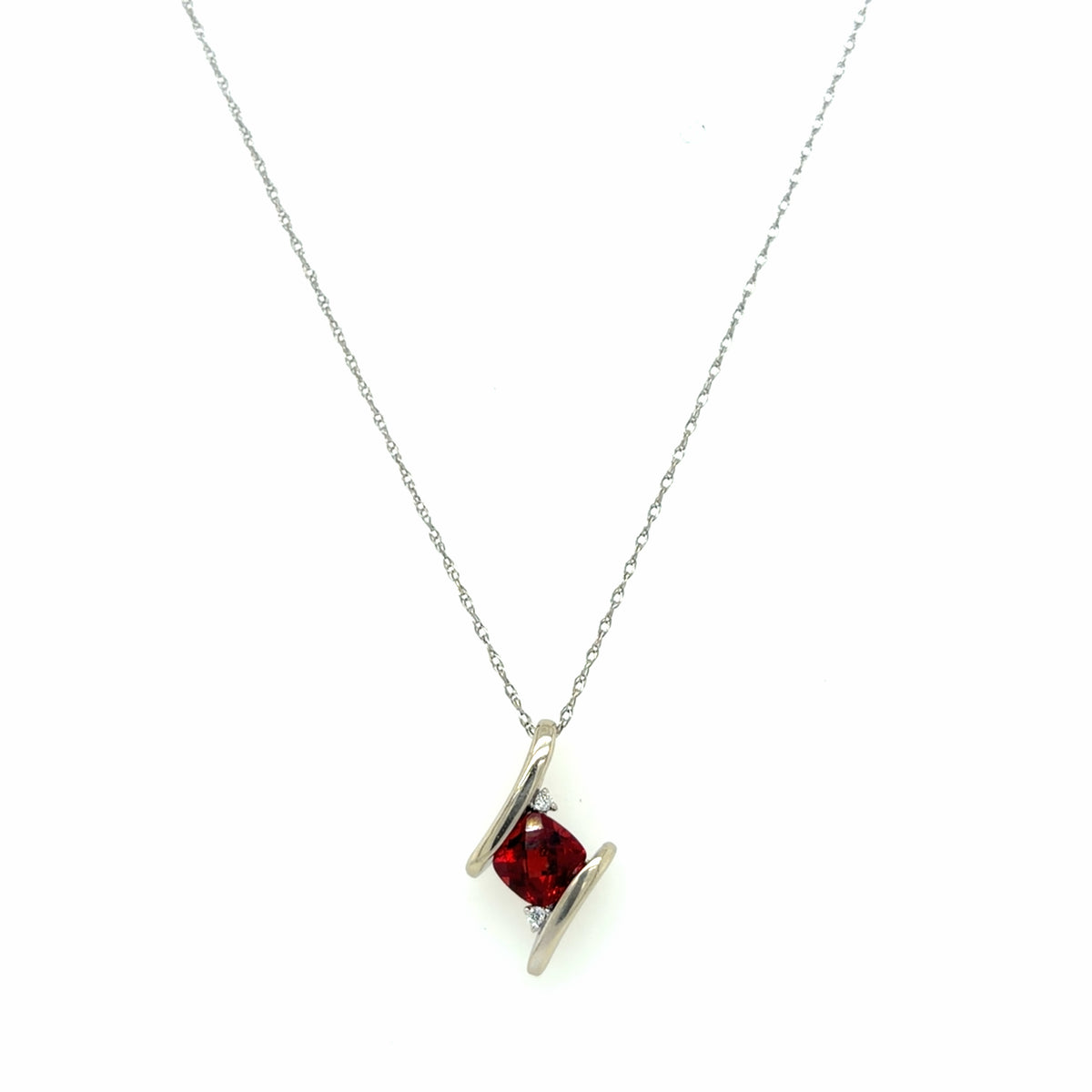 Estate Garnet in White Gold Necklace