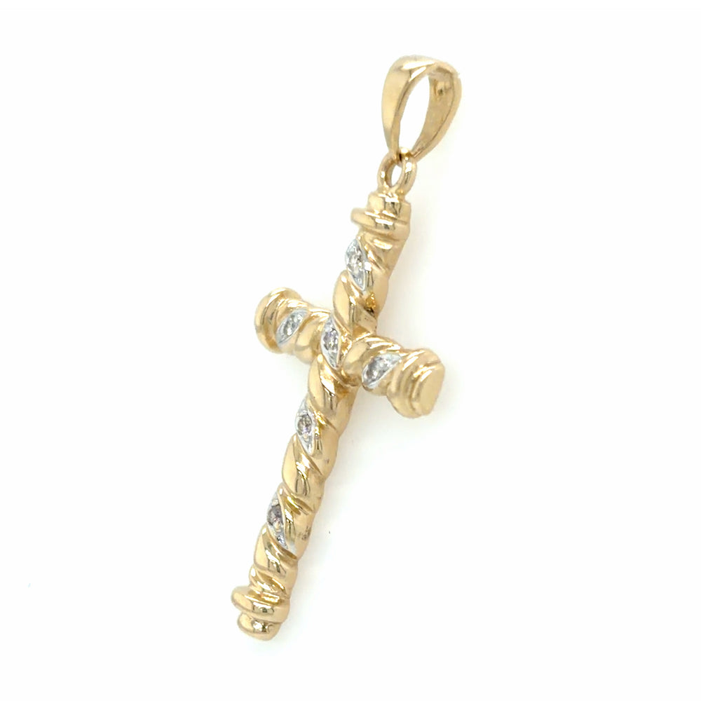 Estate Diamond Textured Cross Pendant