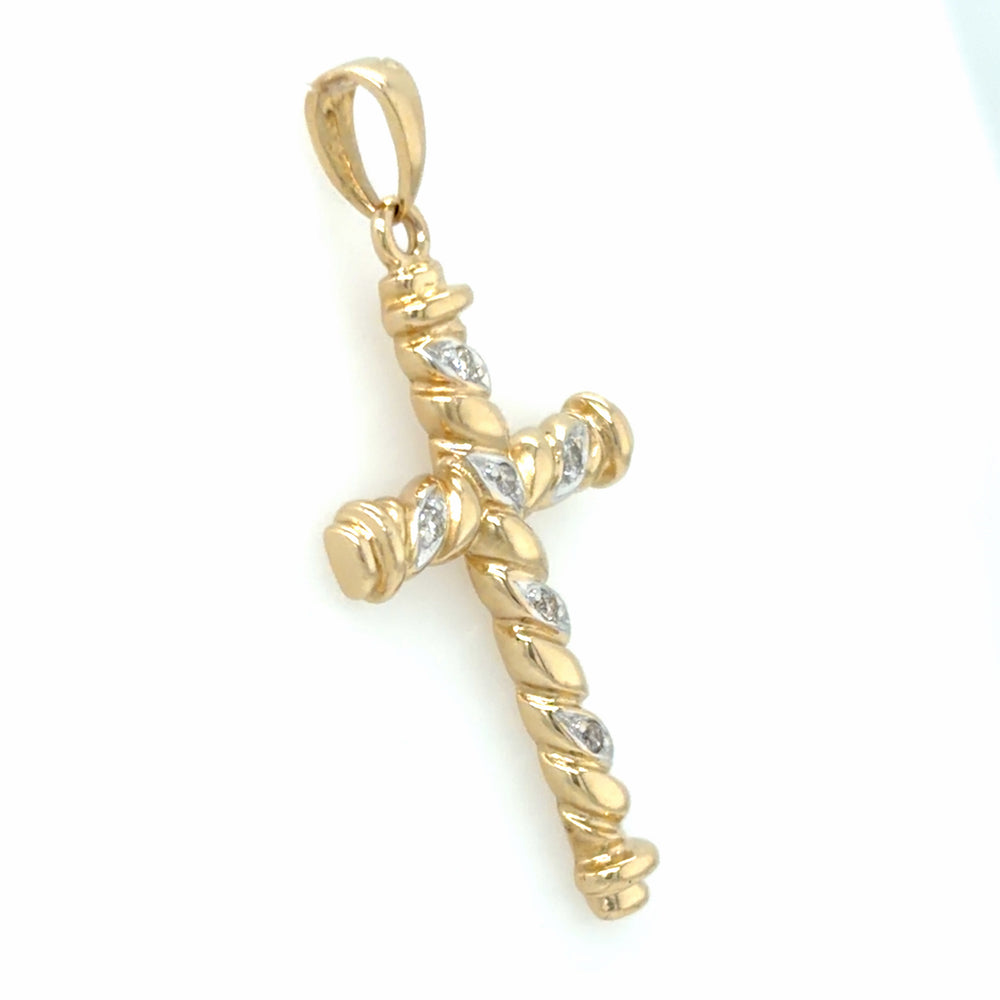 Estate Diamond Textured Cross Pendant